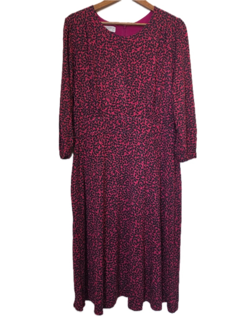 Hobbs Dress Womens 14 Pink Floral Pleated Maxi Long Sleeve Round‎ Neck Jersey